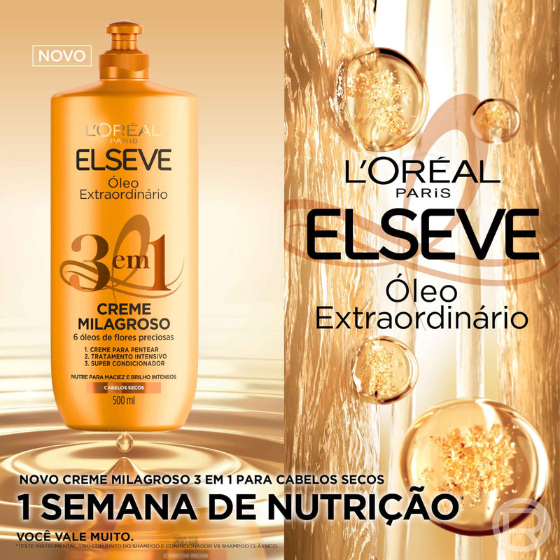 Creme Milagroso 3 em 1 Elseve Óleo Extraordinário 500ml