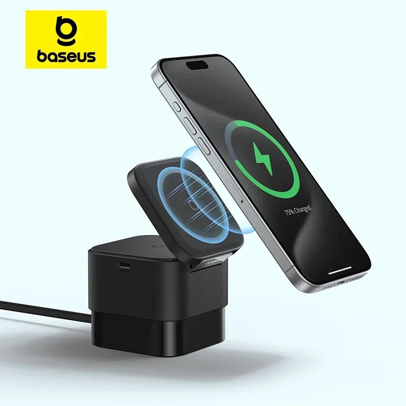 Baseus 3 em 1 25W Suporte de carregador magnético sem fio 15W Estação de carregamento sem fio rápido para iPhone 16 15 14 13 Airpod